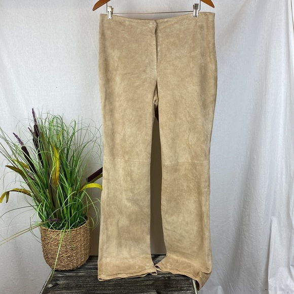 100% Suede Leather High Waist Straight Leg Pants From Apostrophe 12 - Picture 2 of 8